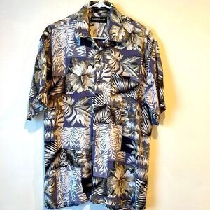 Caribbean Blues Hawaiian Floral Button Down Shirt Men's Size Medium